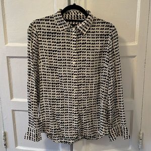 JCREW black and white heart silk print top size 6
